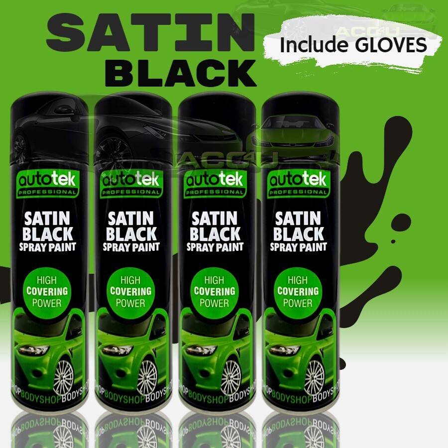 12 x 500ml AUTOTEK Professional Satin Black Spray Paint Aerosol Can+Gloves+M