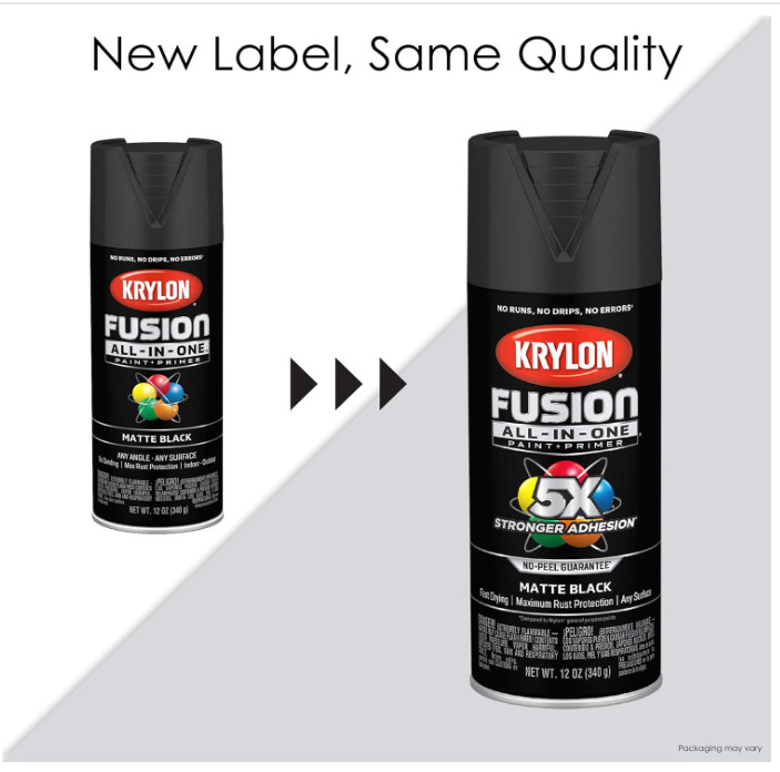 Fusion All-In-One Adhesive Spray Paint for Indoor/Outdoor Use,12 oz,Black-MATTE