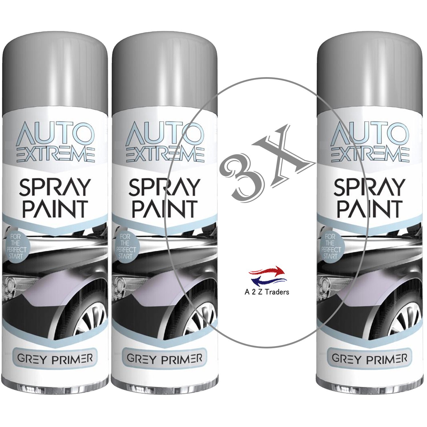 3x Grey Primer Spray Paint Aerosol Auto Car Van Bike Restore Metal Plastic 250ml