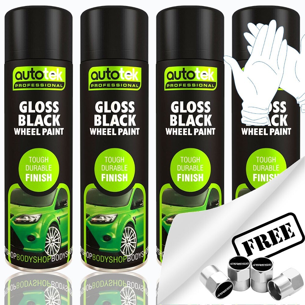 4 x Autotek GLOSS BLACK ALLOY WHEEL Spray Paint Aerosol Professional Cans+G+CP