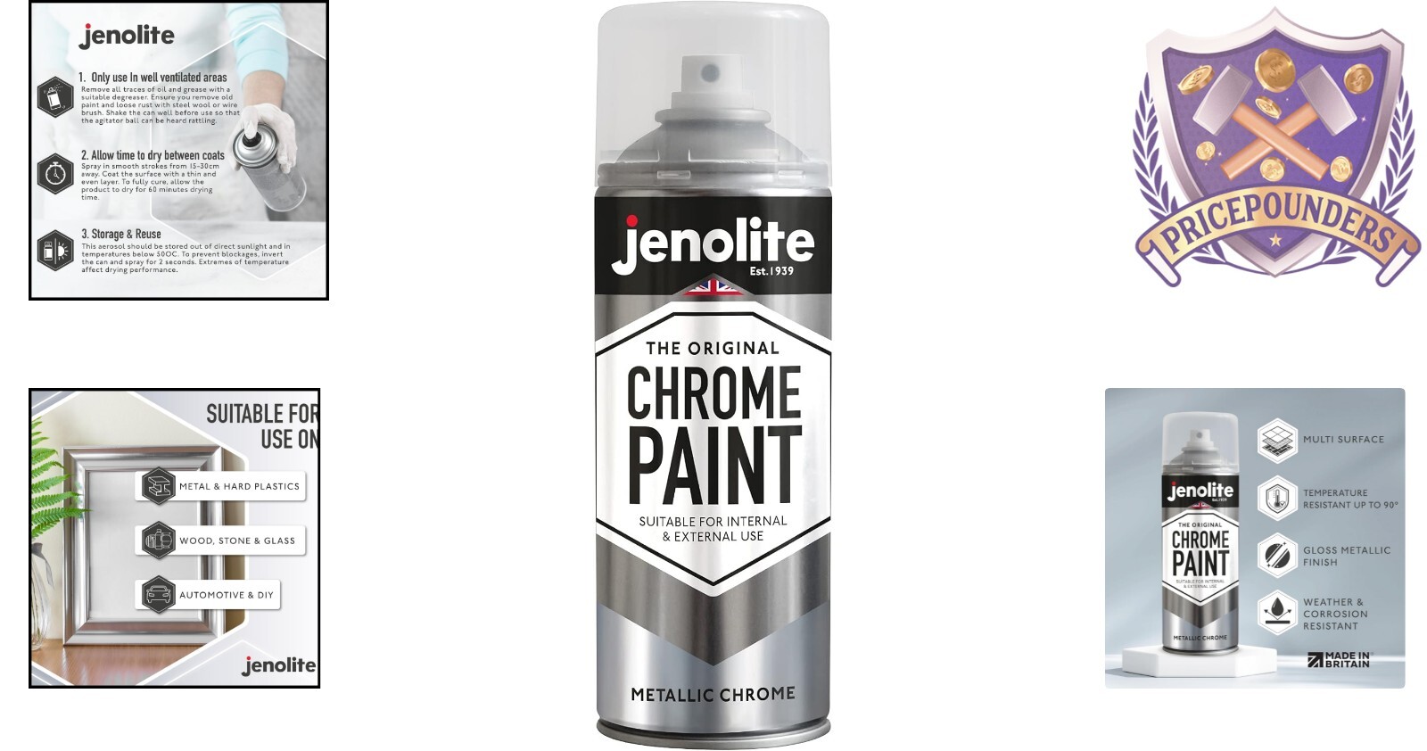 Aerosol Chrome Spray Paint – Water-Repellent Gloss Finish for Wood, Metal & More