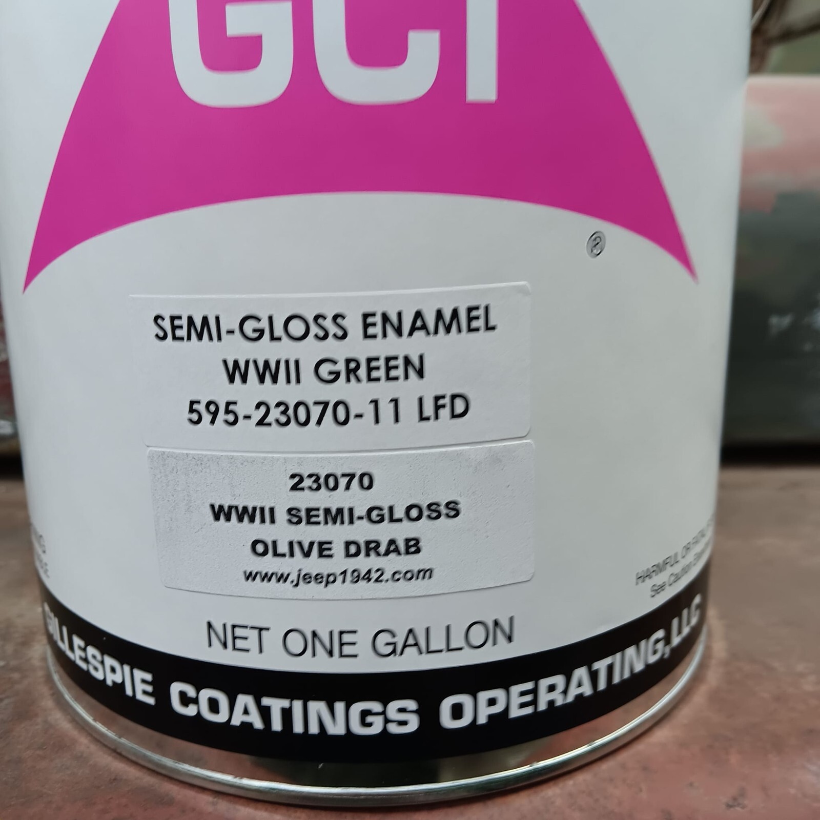 Gillespie Military Paint 23070 1 Gallon. WWII Semi-Gloss Olive Drab. M38 etc.