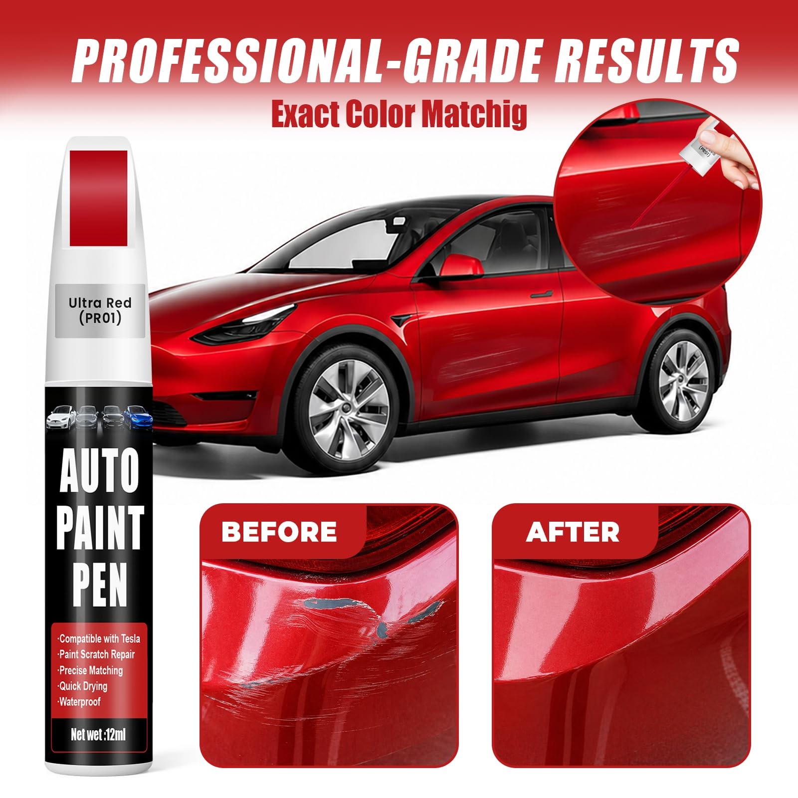 Qnofuit Touch Up Paint for Cars (Ultra 0.4 Fl Oz (Pack of 1), Ultra Red(PR01)
