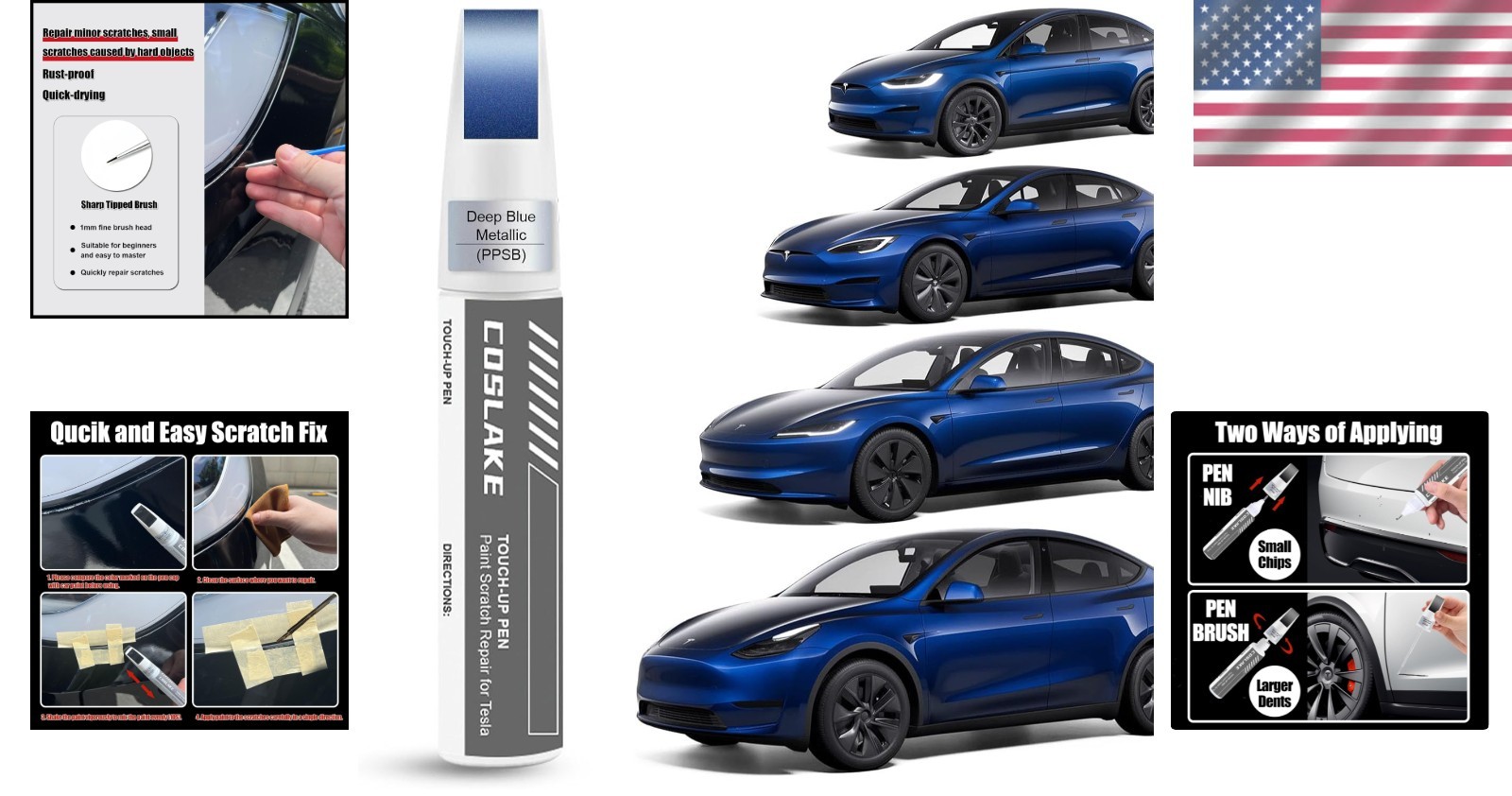 Car Touch Up Paint(Deep Blue Metallic(PPSB)) for Tesla Model Y/3/S/X, 2 in 1 DIY