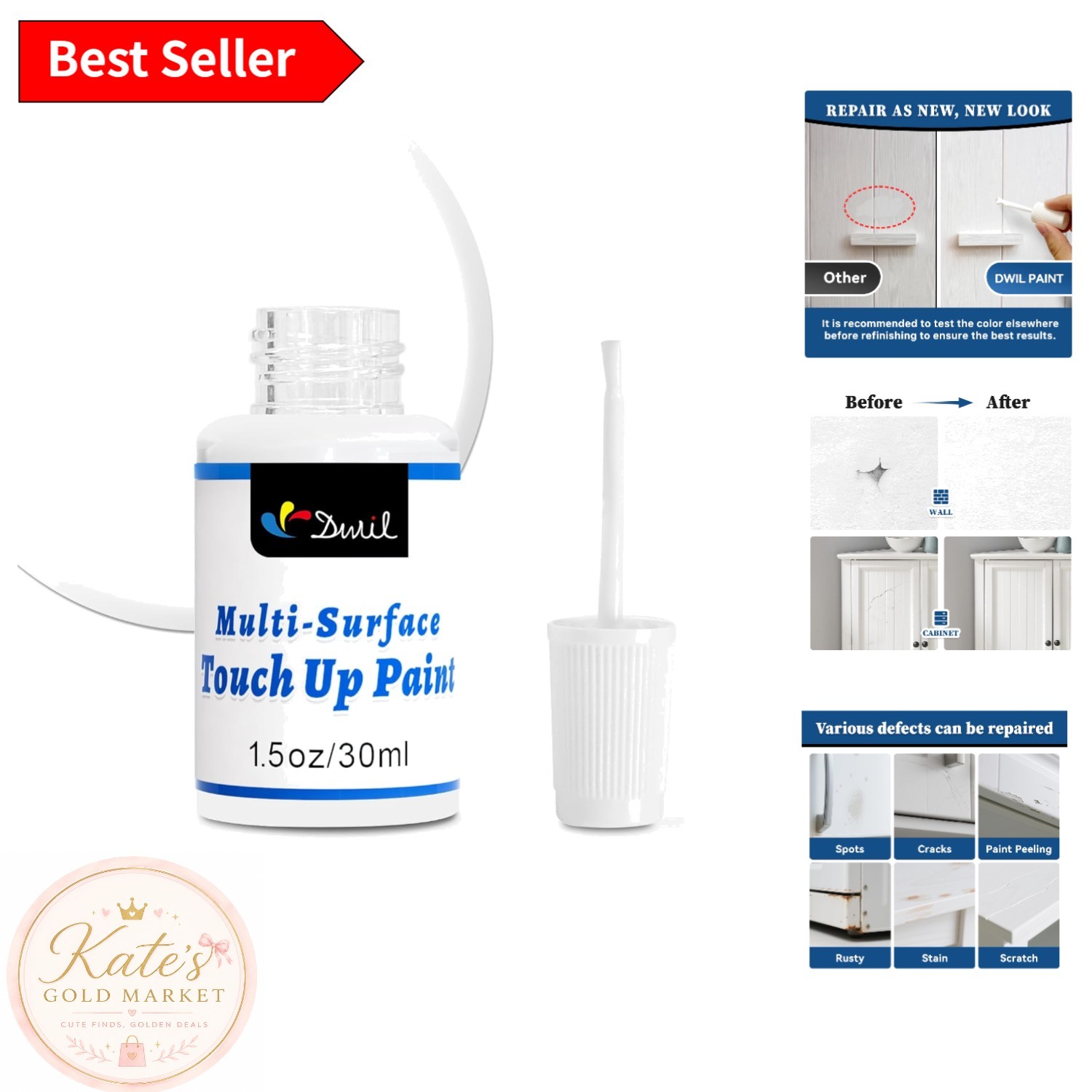 White Touch Up Paint Pen, 1.5 Fl Oz, Fast-Drying Multi-Surface Repair Solution
