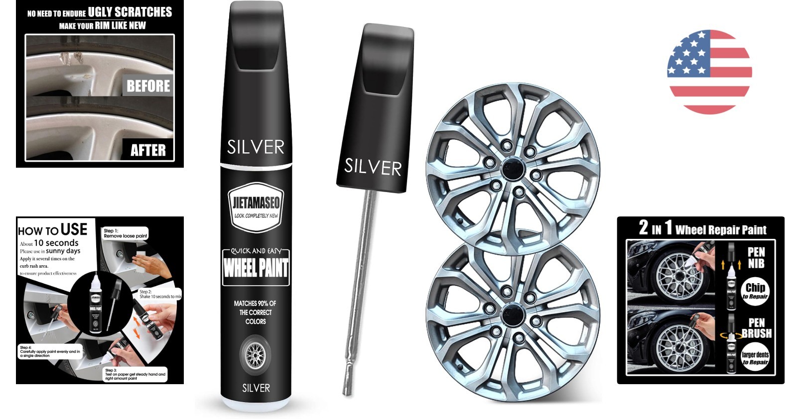 Rust Resistant Wheel Scratch Repair Kit – Matte Black Finish, 0.3oz Easy Use