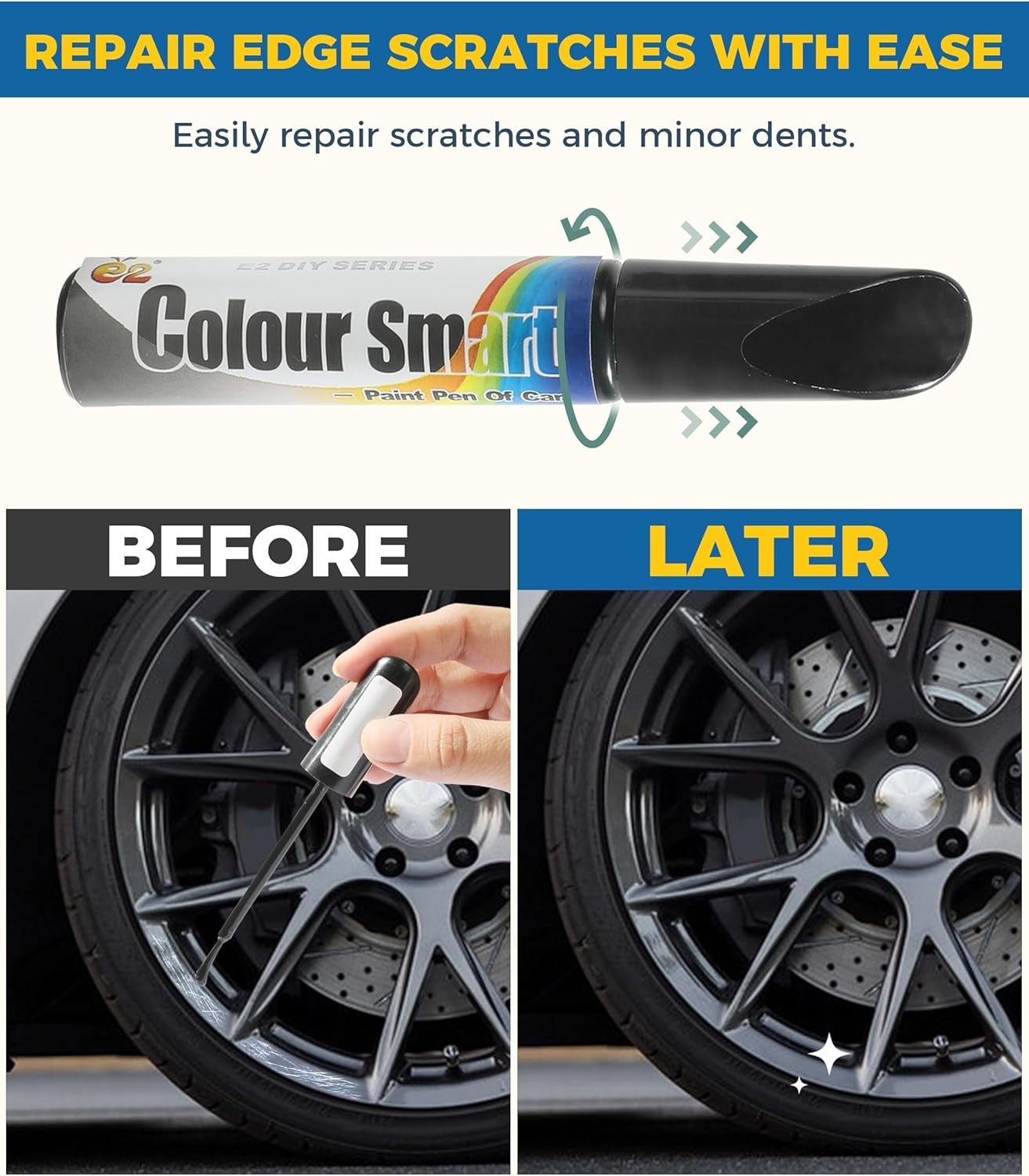 Rust Resistant Rim Scratch Repair Pen – Fast-Drying Gloss Black Touch Up Paint