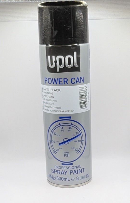 UPOL Power Can Satin Black Topcoat Fast Drying Aerosol Spray Paint 500ML NL