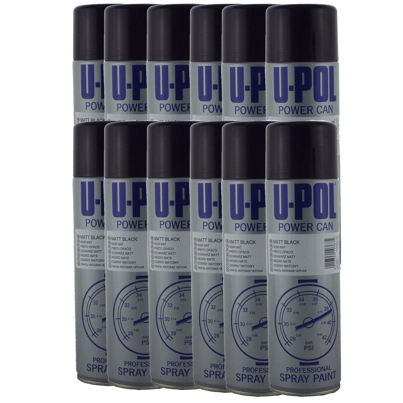 U-Pol Power Can MATT BLACK Paint 500ml x 12 Car Spray Aerosol