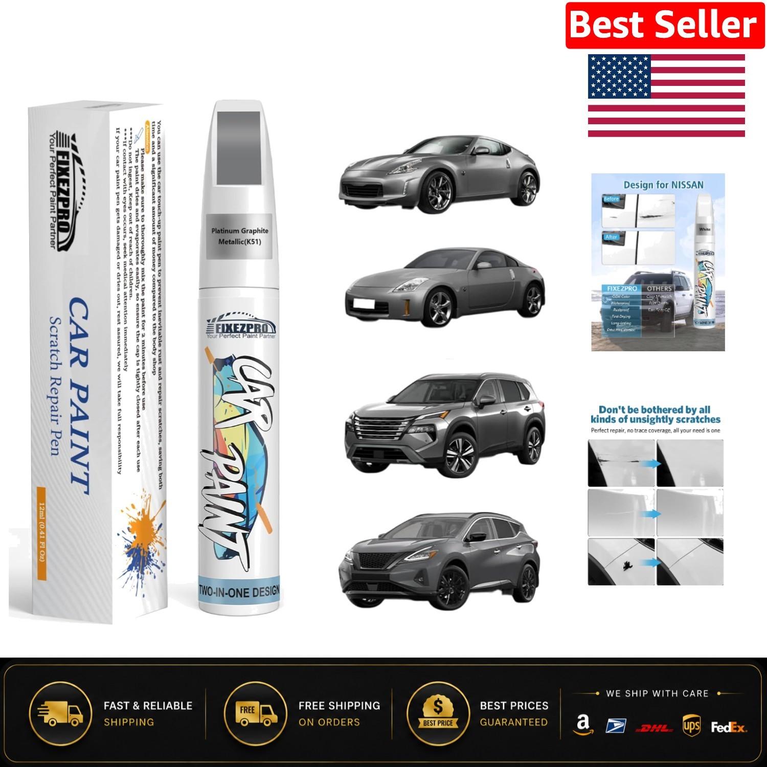 K51 Platinum Graphite Metallic Touch-Up Paint – Waterproof & UV Resistant Kit