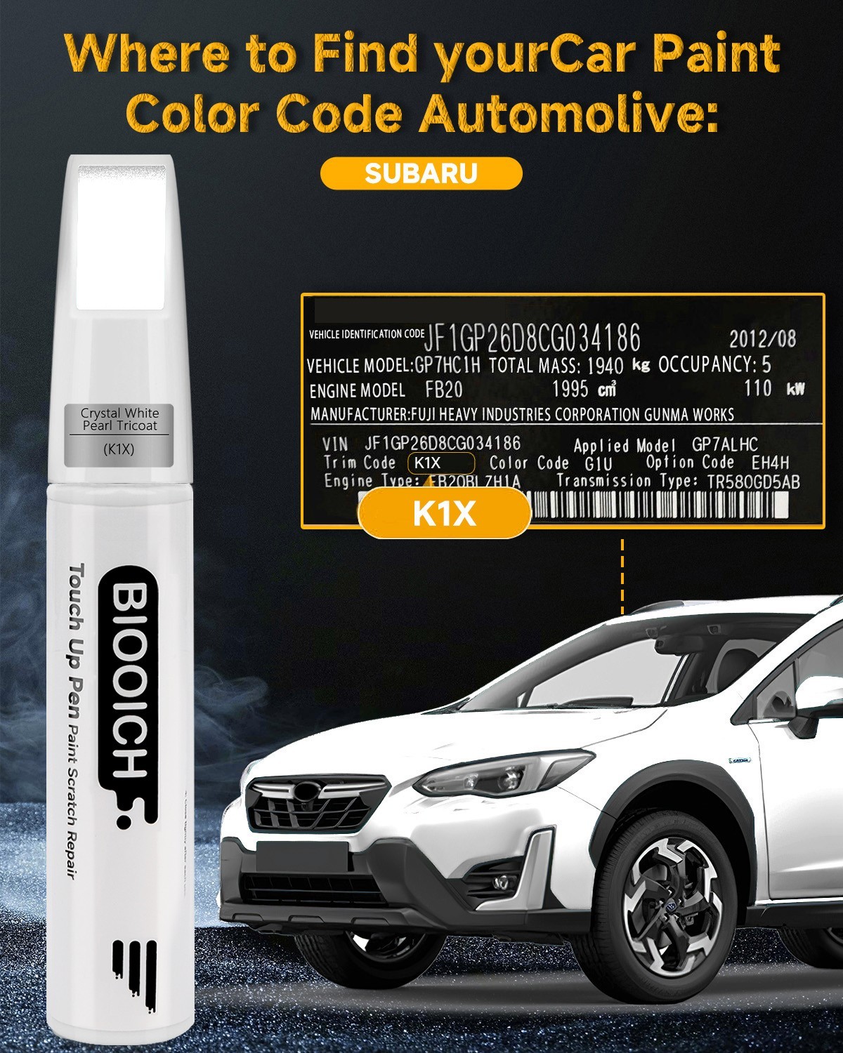 BIOOICH Touch Up Paint Pen for Subaru Repair Car Chip and Scratch Color Match