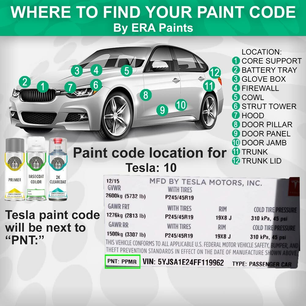 TESLA Genuine OEM Touch Up Spray Paint w/2K Clearcoat Opt – PICK YOUR COLOR