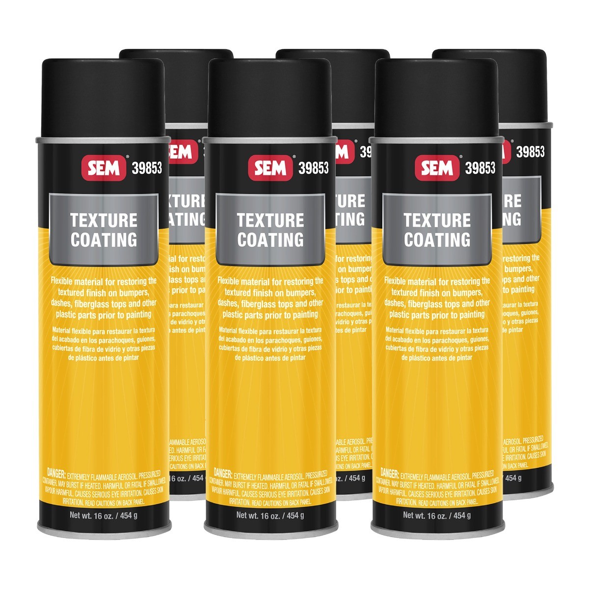 SEM 39853 Black Bumper Dashboard Plastic Spray Texture Coating 16 oz (6 Pack)