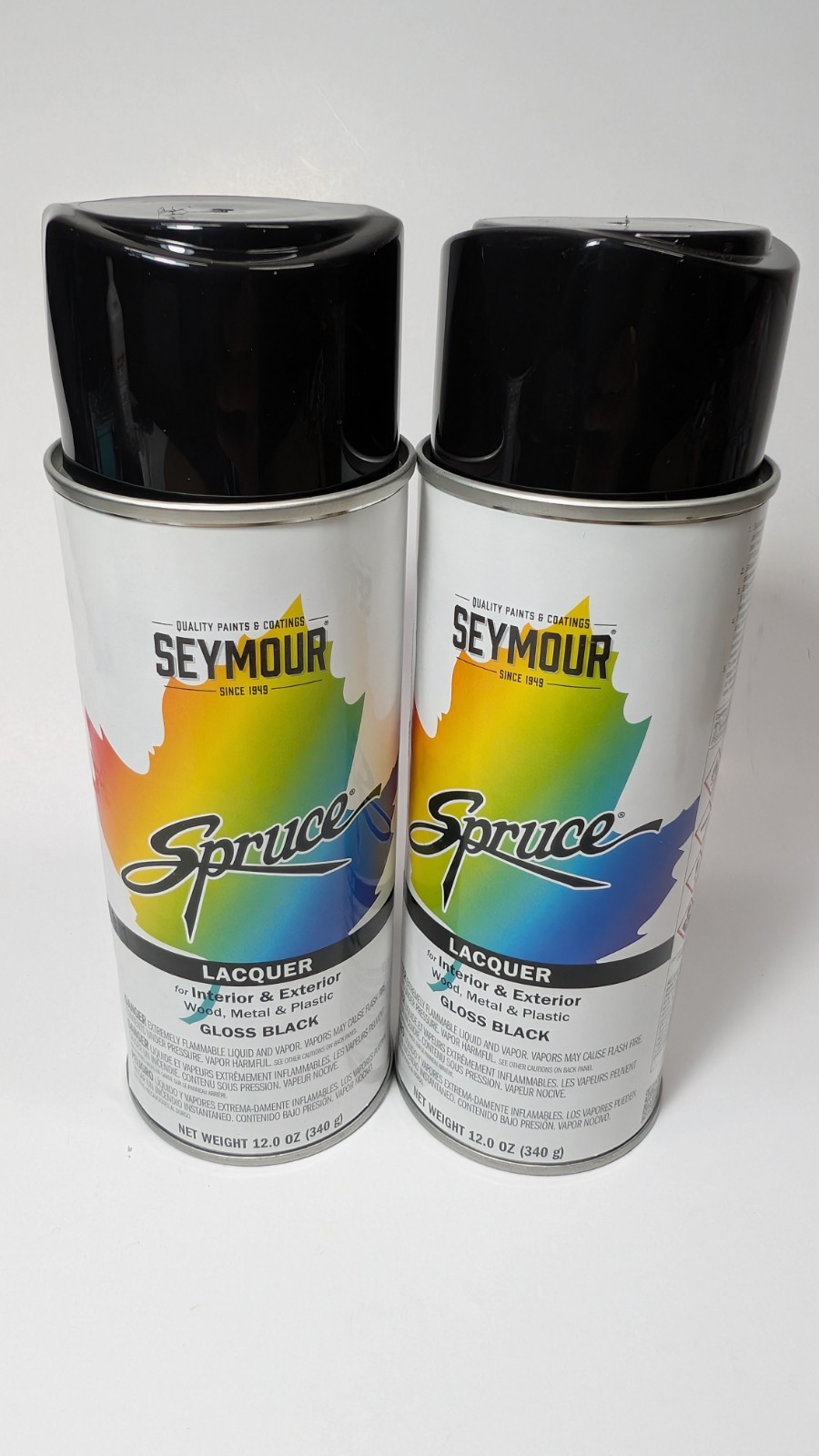Seymour Spruce Lacquer Spray Paint Gloss Black 12 oz 2 Cans Lot SAFE ON PLASTIC