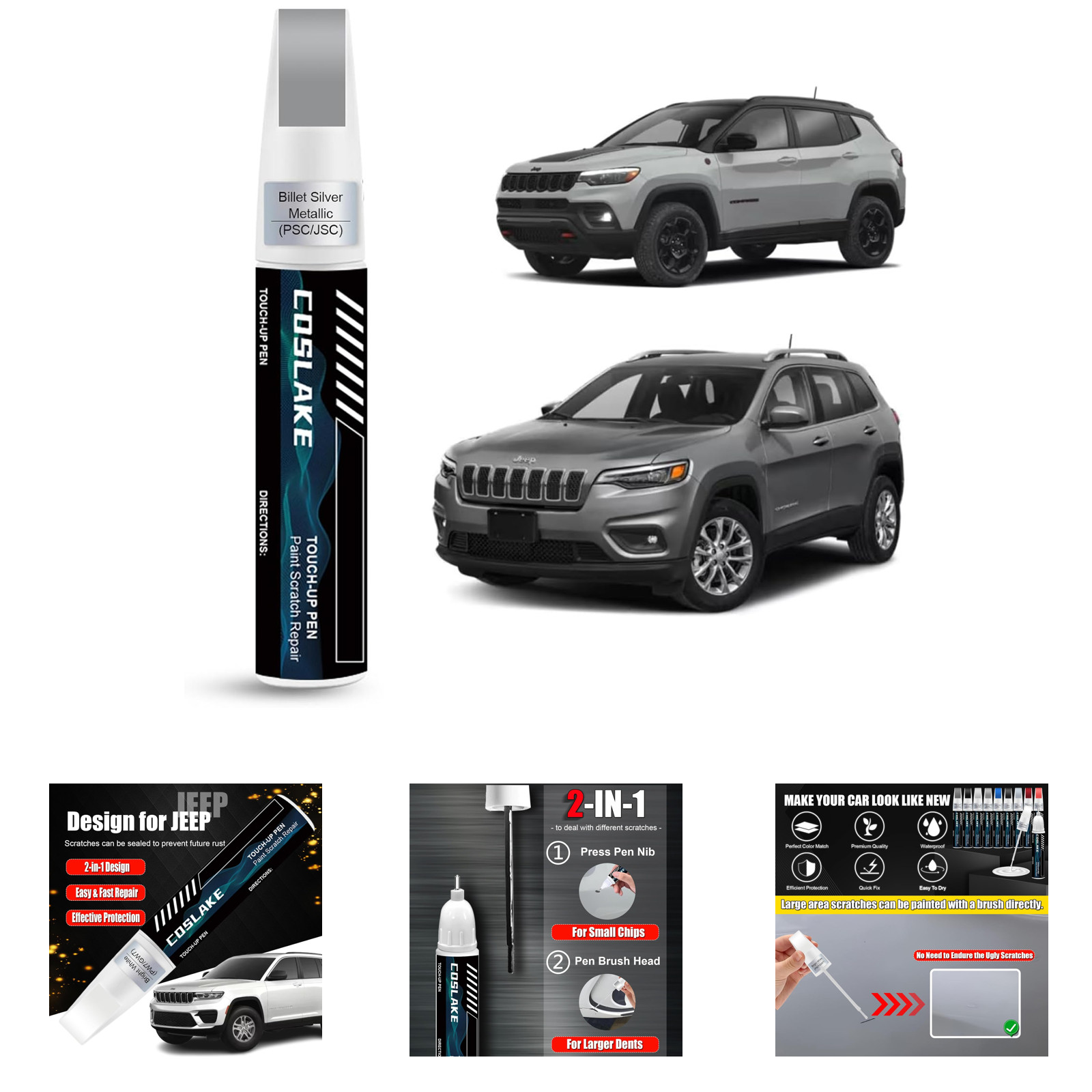 Car Touch Up Paint Billet Silver Metallic for Jeep Scratch Repair Kit 2023