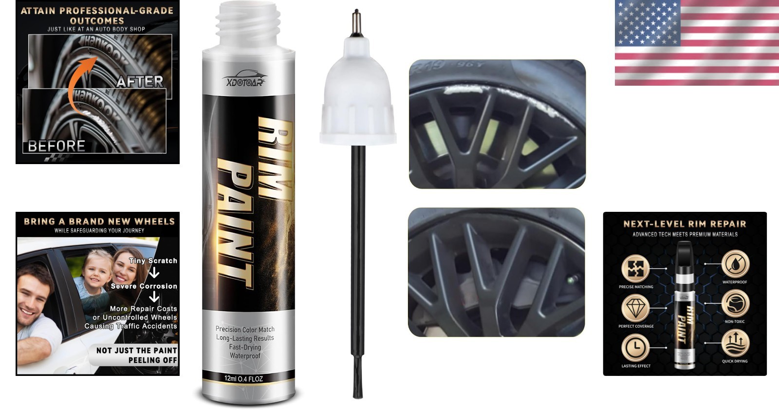 Gloss Black Rim Touch Up Paint Kit – Fast-Drying Scratch Repair for Wheels