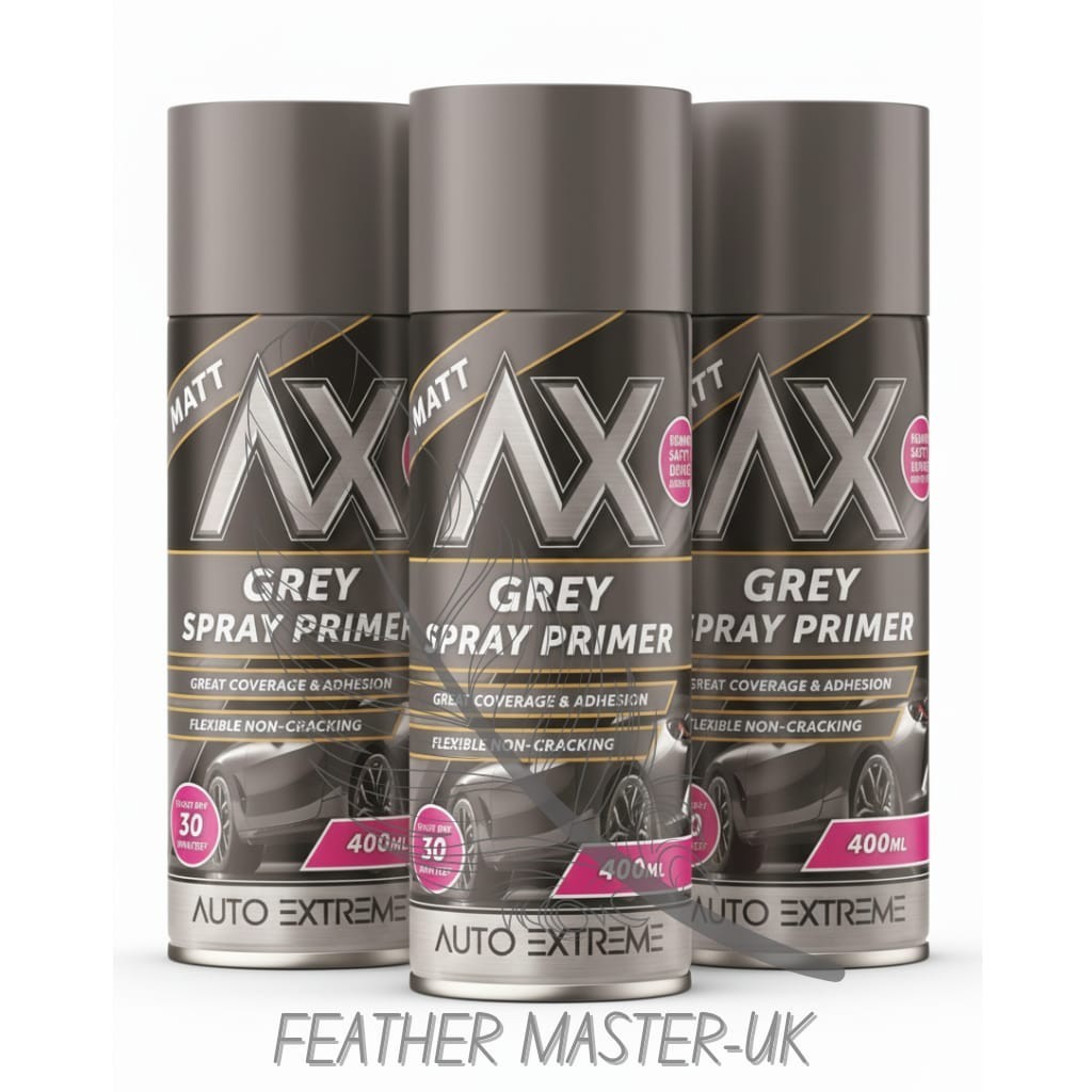 3x 400ml Grey Spray Primer Paint Aerosol For Multi Purpose Automotive Prep
