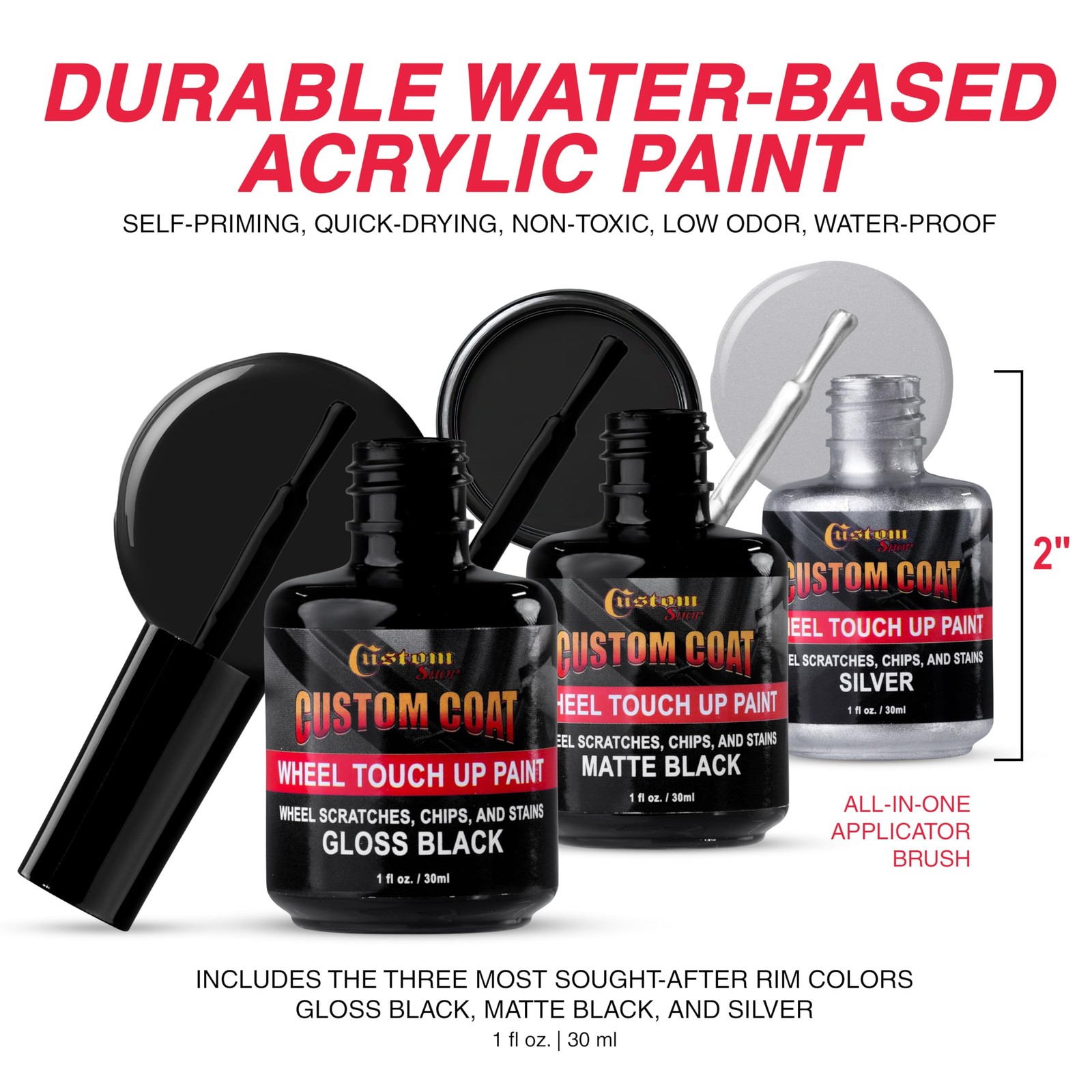 Rim Touch Up Paint Kit Gloss & Matte Black Silver – Curb Rash Wheel Repair Pen