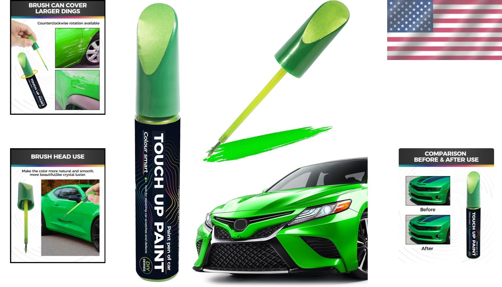 Compact Green Car Touch Up Paint Pen for Minor Scratch and Rust Protection