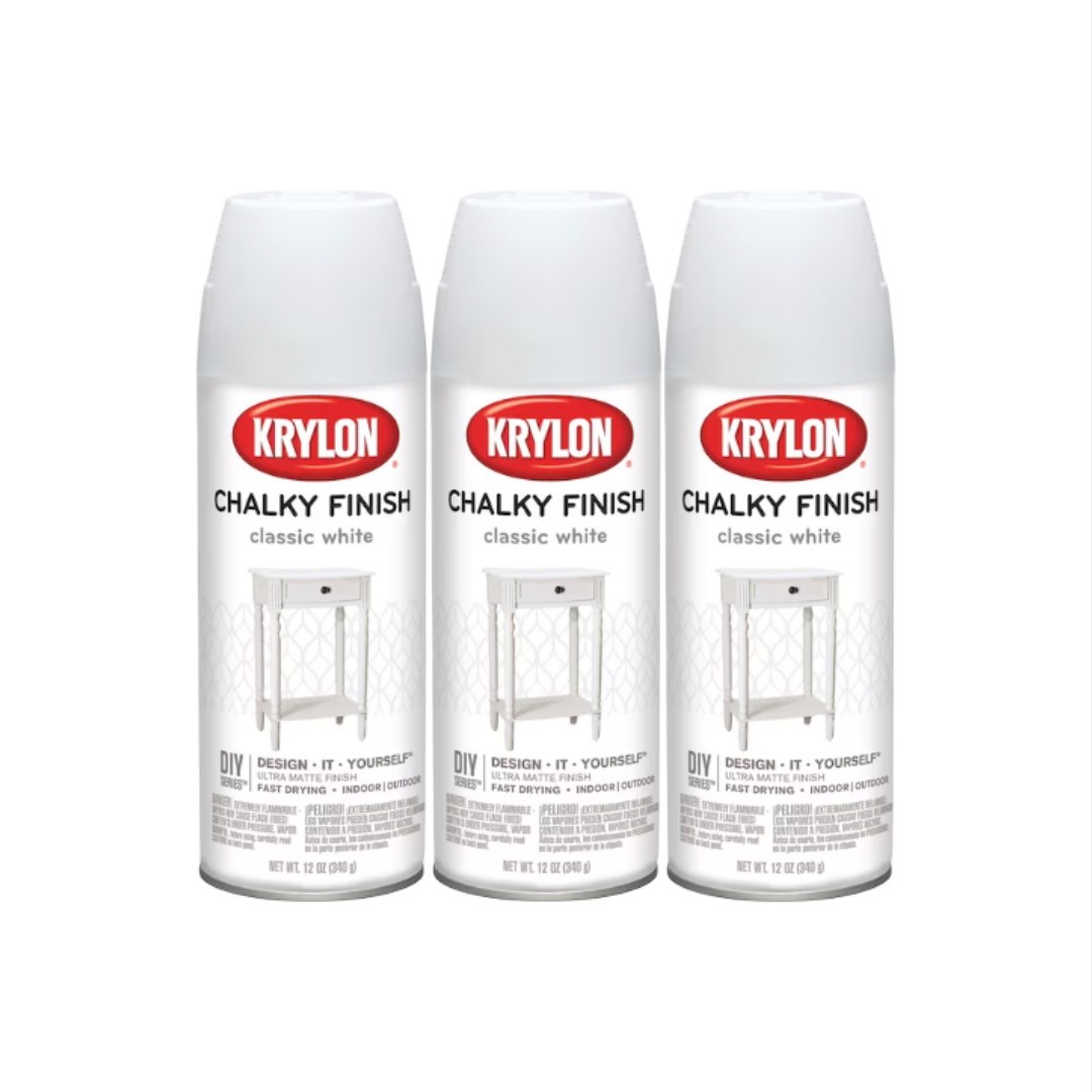 KRYLON 4101 Classic White Chalky Finish Indoor/Outdoor DIY Series Pack of 3