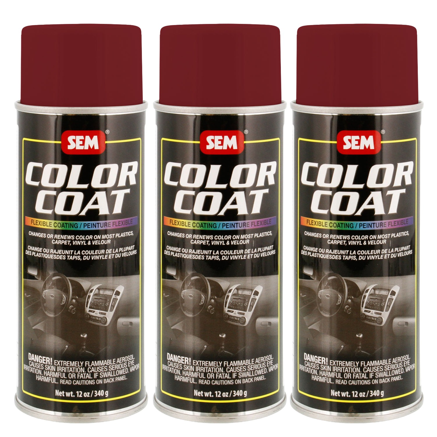 SEM Color Coat Firethorn Red Vinyl Spray Auto Paint Car 12 oz. SEM 15113, 3 Pack