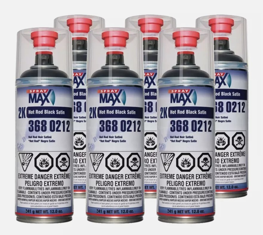 SprayMax 3680212 2K Hot Rod Satin Black Aerosol 12 oz. each (6 Pack)