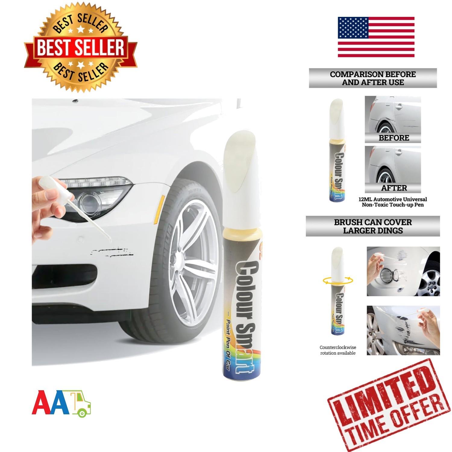 Car Touch Up Paint Pen White Auto Scratch Repair Enamel 0.04oz