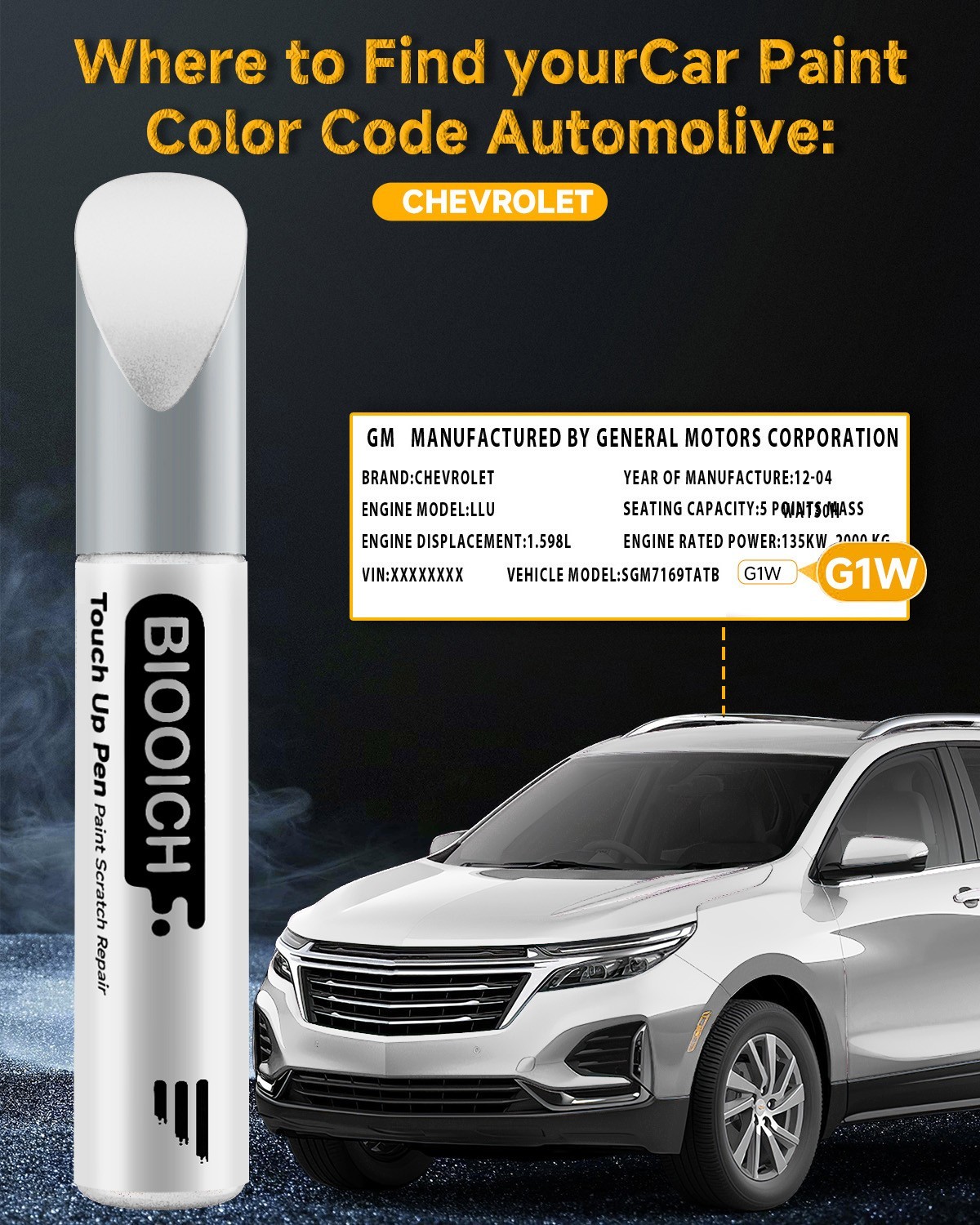 BIOOICH Touch Up Paint Pen for Chevy Repair Car Chip and Scratch Color Match