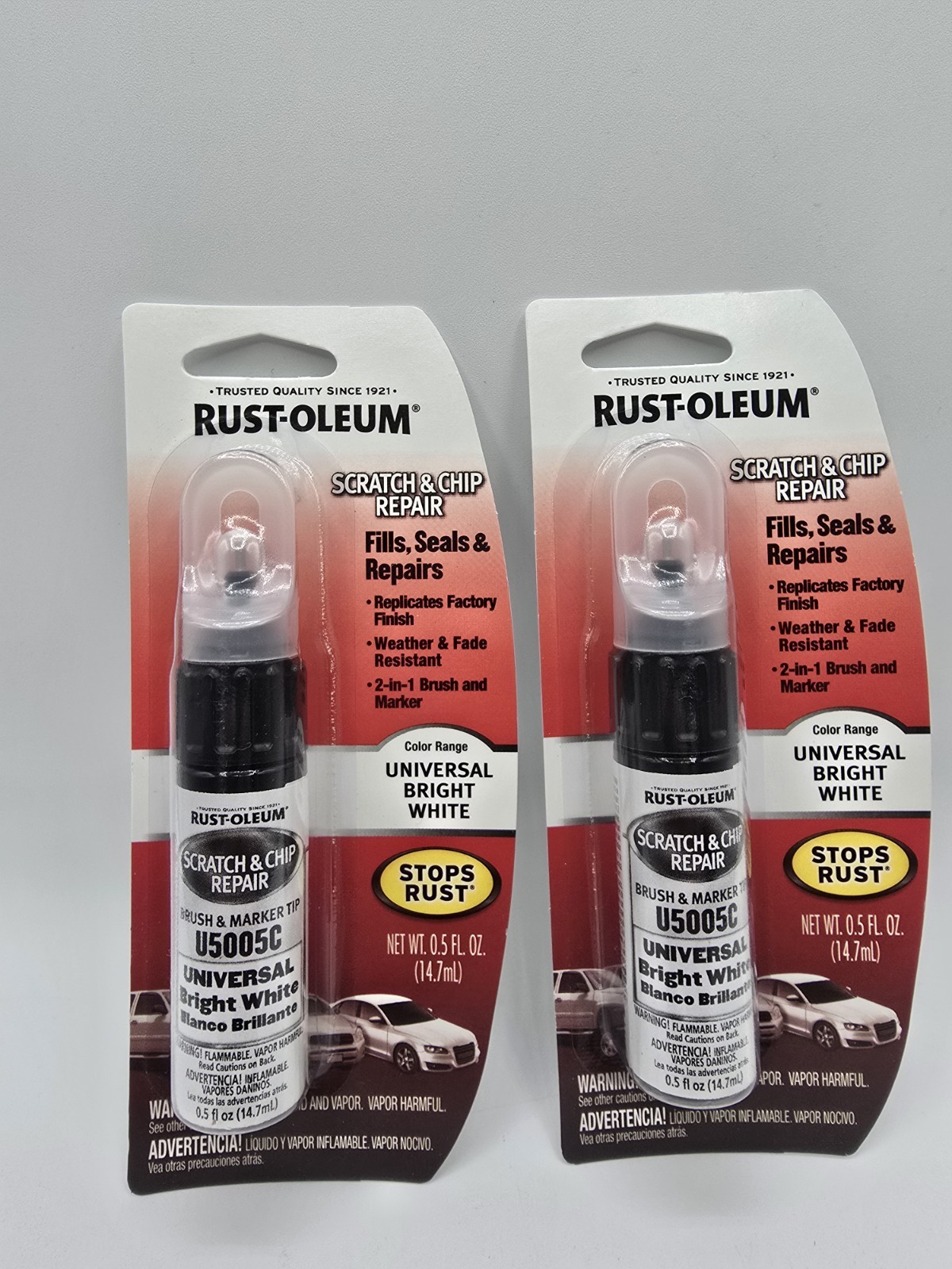 2 Rust-Oleum Scratch & Chip Repair Universal Bright White 0.5 fl. oz._Stops Rust