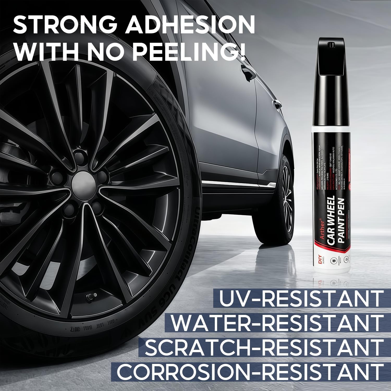 Matte Black Rim Repair Paint Pen – Scratch Resistant Enamel for Alloy Wheels, Cu