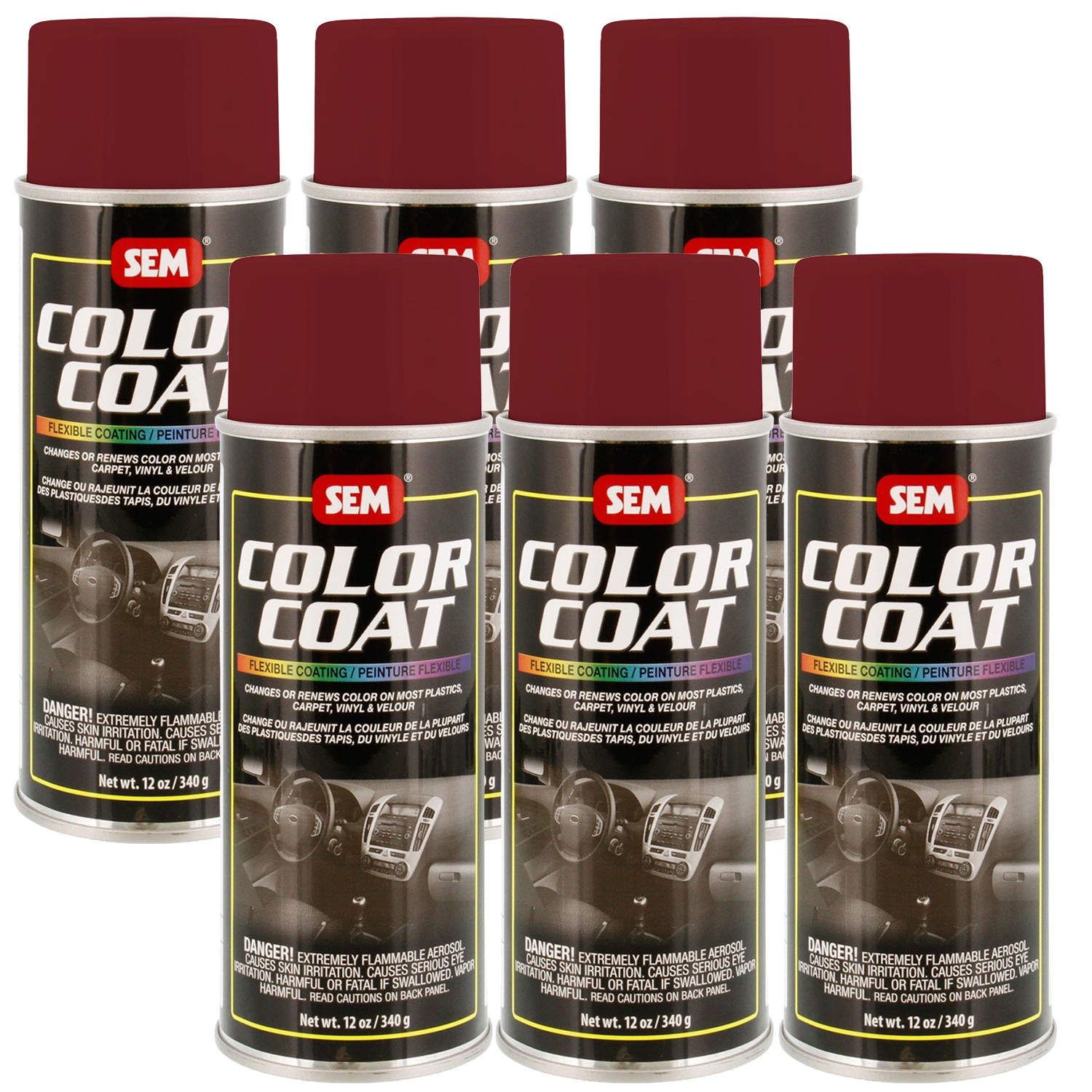 SEM Color Coat Firethorn Red Vinyl Spray Auto Paint Car 12 oz. SEM 15113, 6 Pack