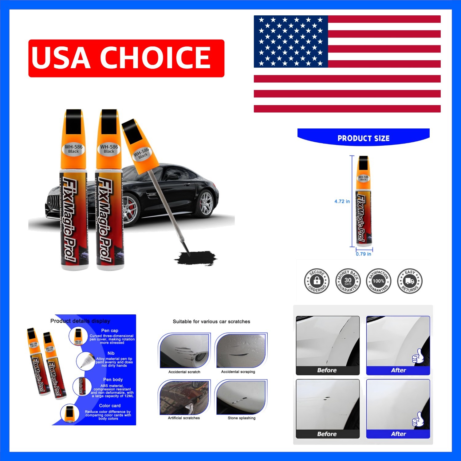 Touch Up Paint for Car, Two-in-One Vehicle Fill Paint Pen, 0.4 oz Quick and E…