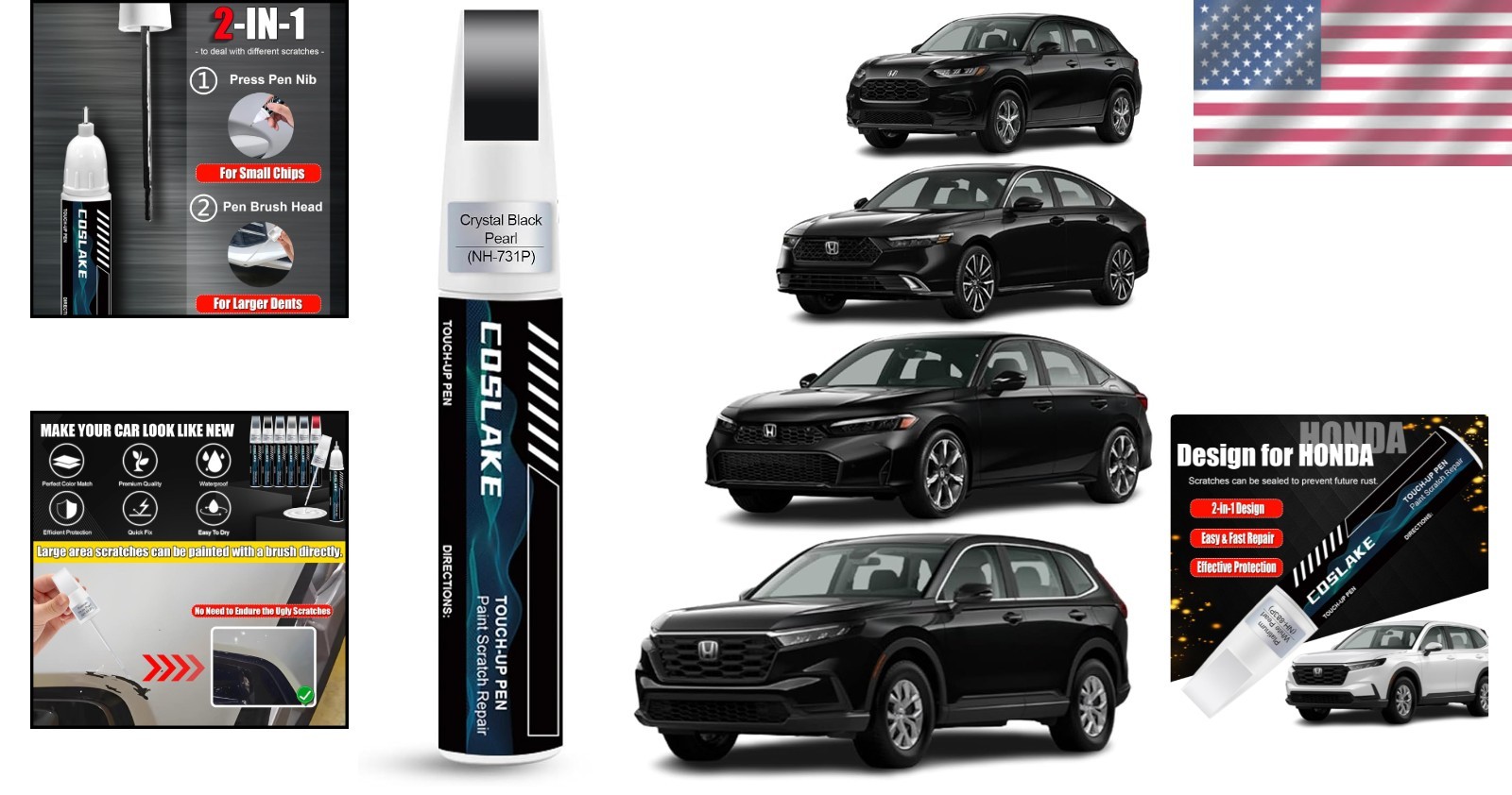 Car Touch Up Paint for Honda Crystal Black Pearl NH-731P 12ml Scratch Repair Kit