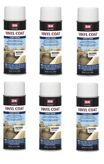 Lot Of 6 Cans SEM M25083, Carver White, Marine Vinyl Paint, Aerosol (6 Pack)