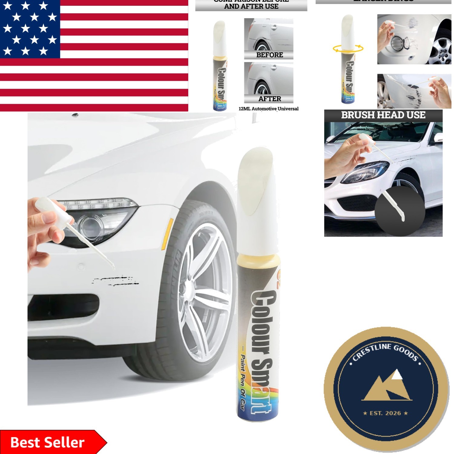 Automotive Scratch Repair Paint Pen – White Enamel, Effortless Application 12ml