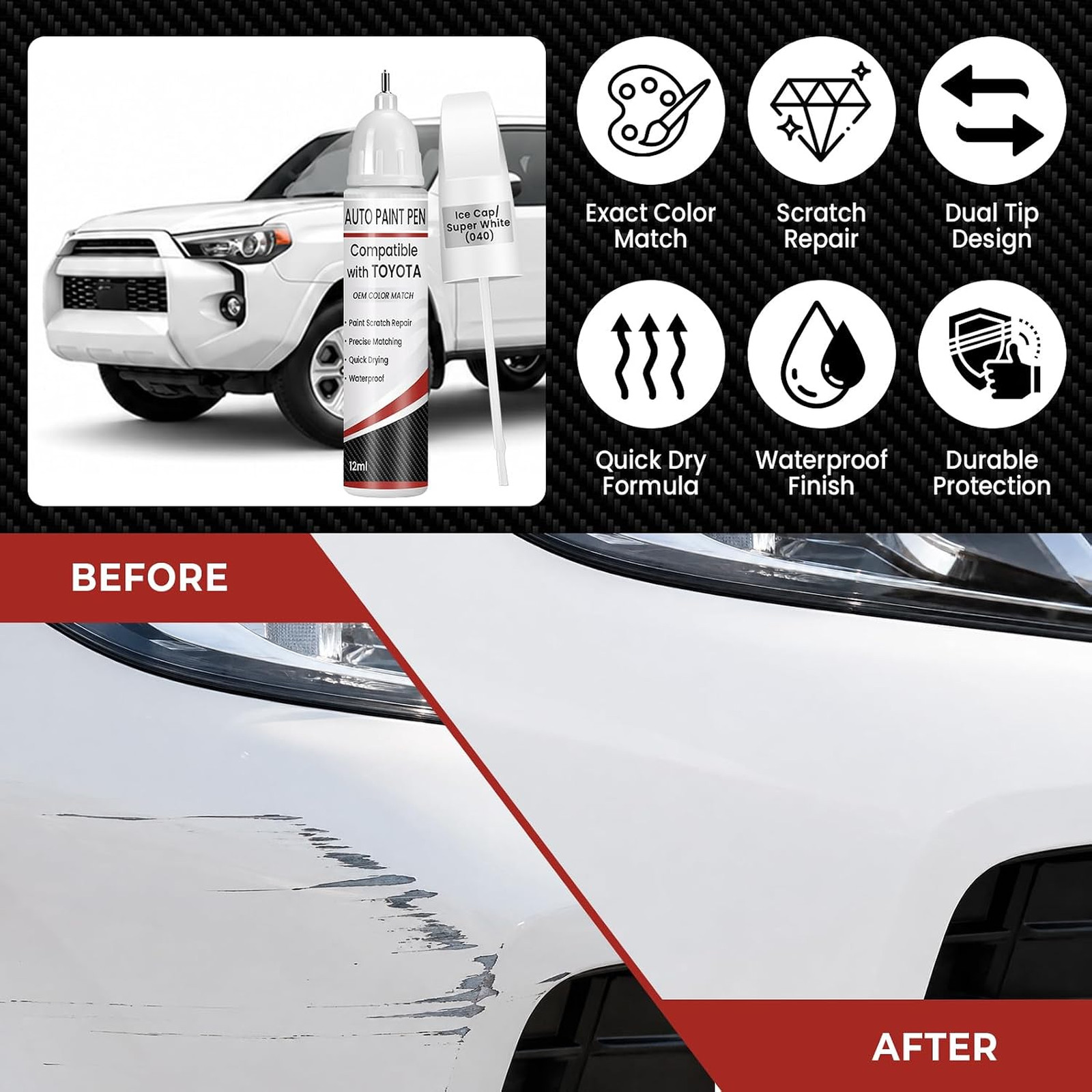 Automotive Touch Up Paint, Ice Cap Super White 040, 0.4 fl oz, Toyota Avalon
