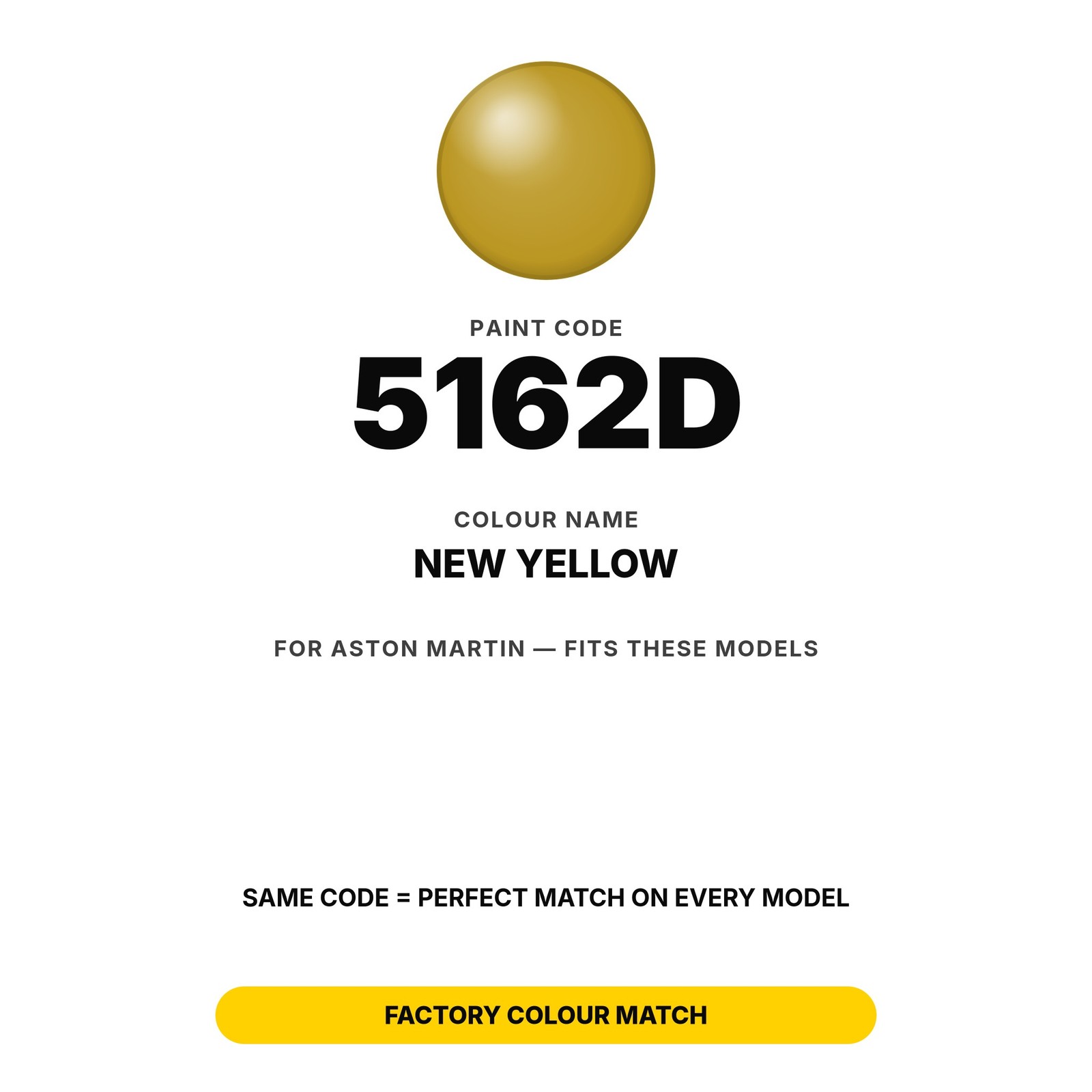 Touch Up Paint For Aston Martin 5162D New Yellow Full Kit Factory Colour Match