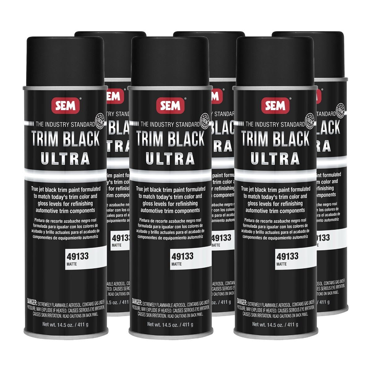 SEM 49133 Matte Black Ultra Automotive Trim Restoration Paint 14.5 oz (6 Pack)