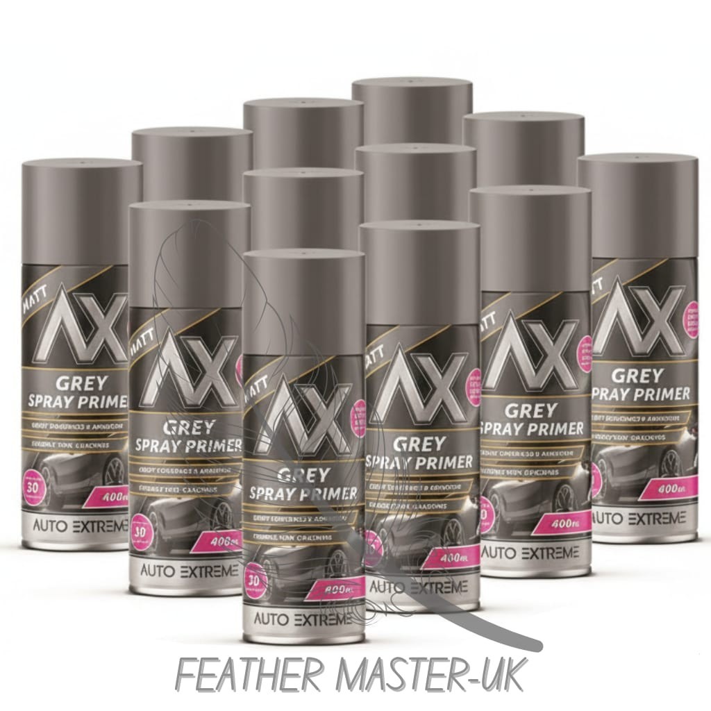 12x 400ml Grey Spray Primer Paint Aerosol For Multi Purpose Automotive Prep