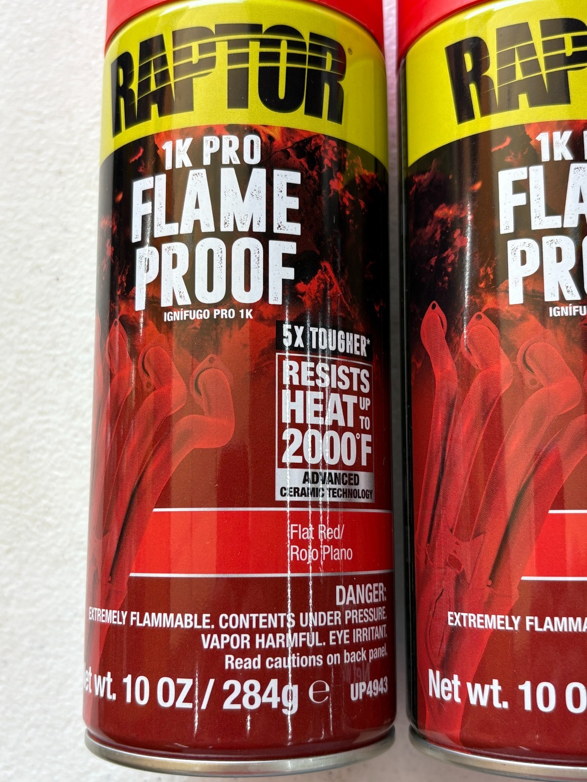 (3) UPOL RAPTOR UP4943 FLAT RED 1K PRO FLAME PROOF 10 oz SPRAY CANS UP TO 2000º