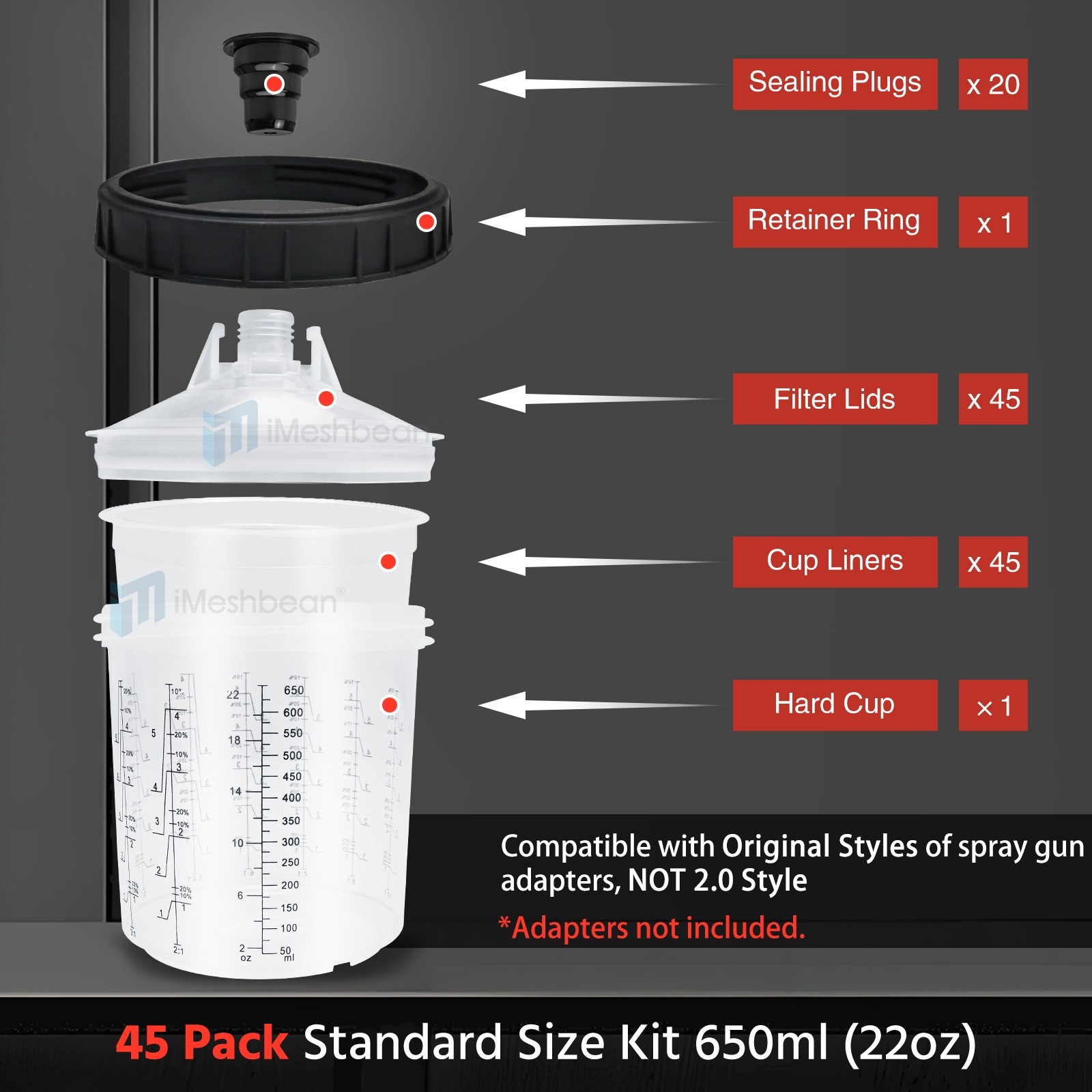45PCS Disposable Paint Cup Liners & Lids for Sprayer Gun Mixing Cup 22 Oz/650ml