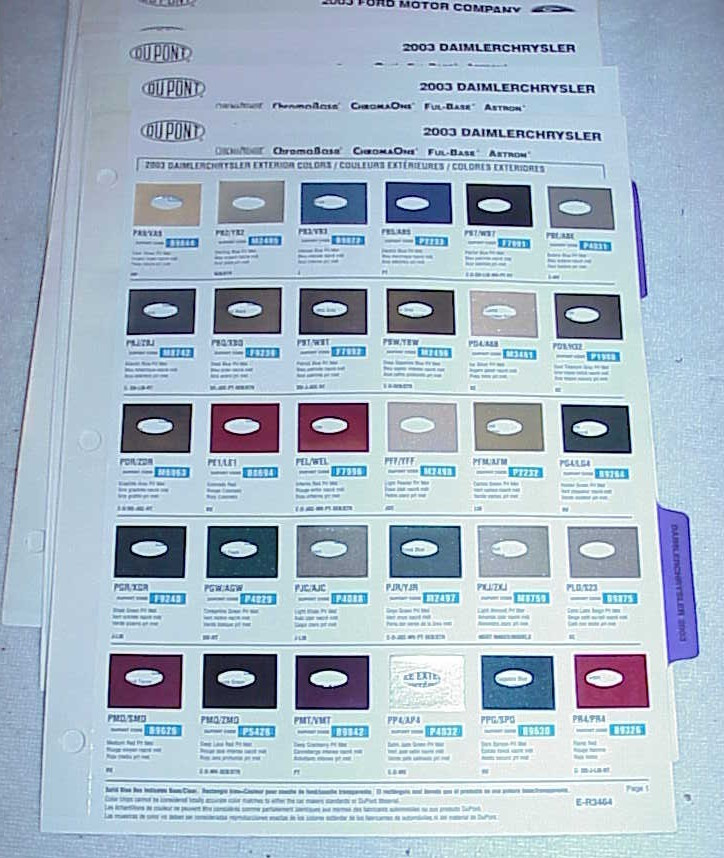 2003 DuPont Paint Color Chip Charts DOMESTIC GM Ford Chrysler
