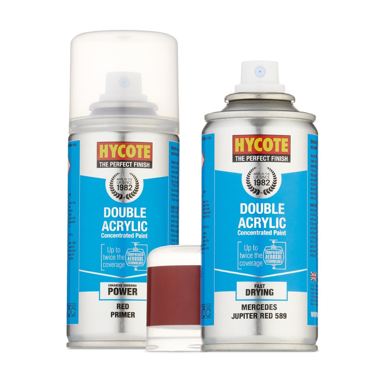 Hycote Spray Paint Double Acrylic Mercedes Jupiter Red 589 150ml + Red Primer