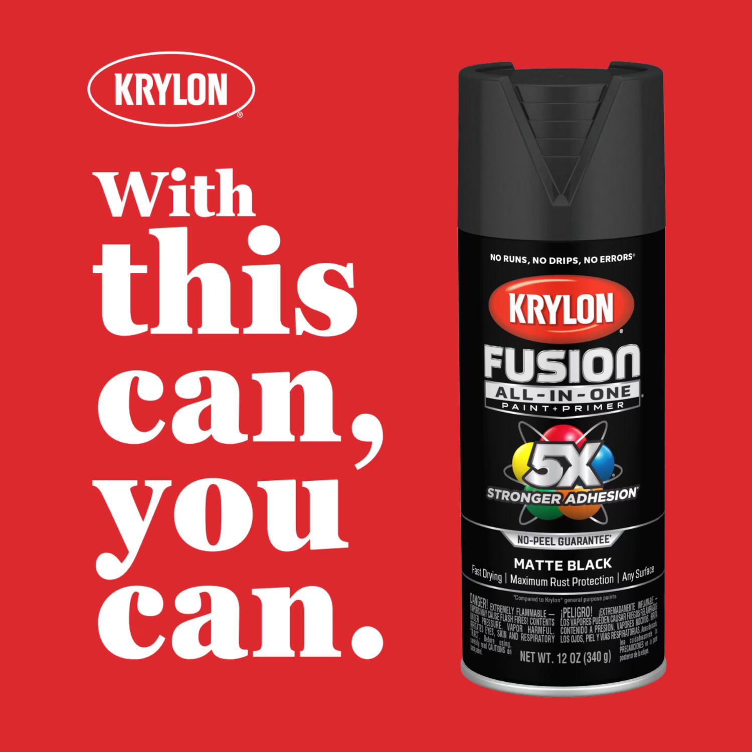 4 Pack Krylon Fusion All-In-One Matte Black Spray Paint 12oz Multi-Surface DIY