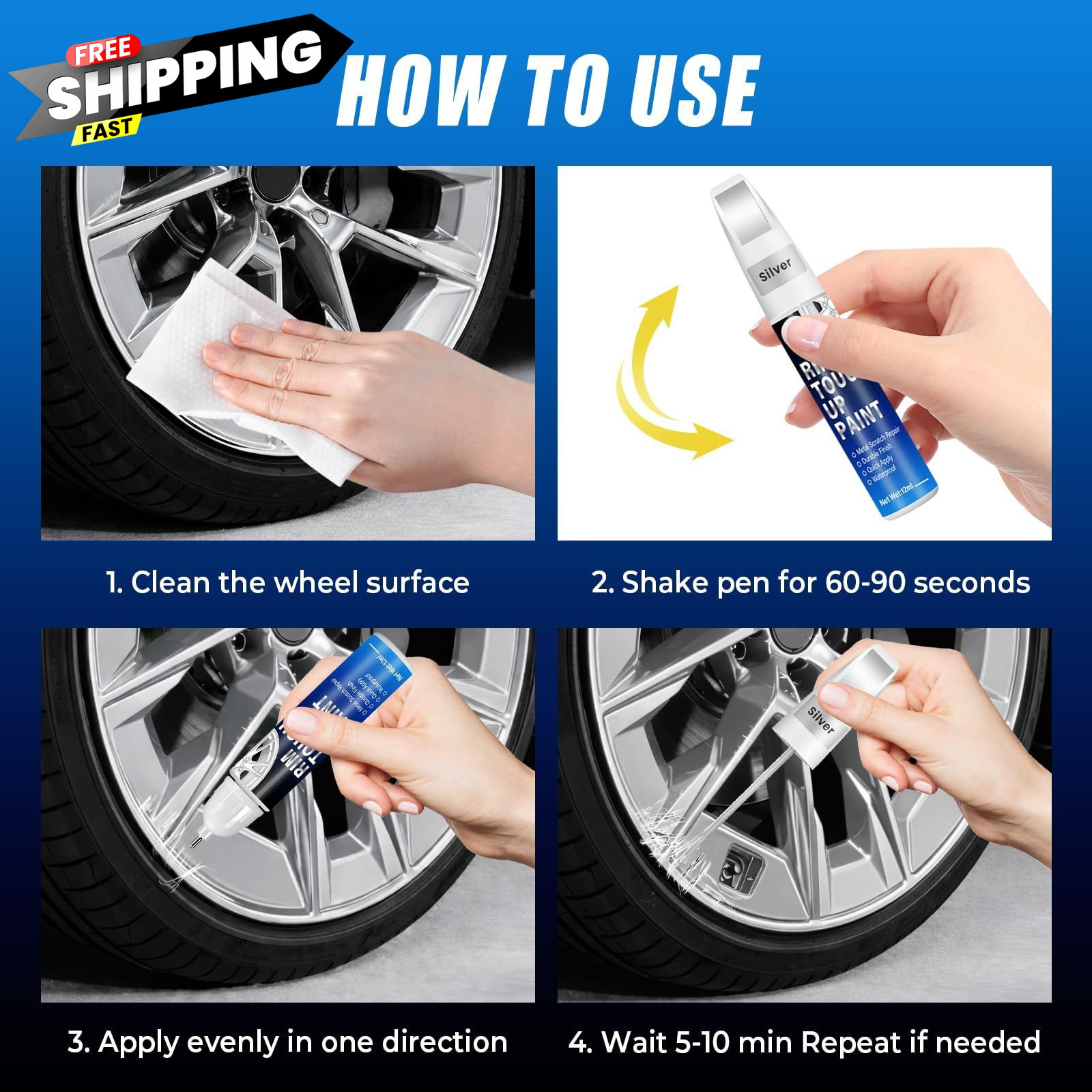 Silver Rim Touch Up Paint, 2-in-1 Brush & Tip, 0.4 Fl Oz (Pack of 1),