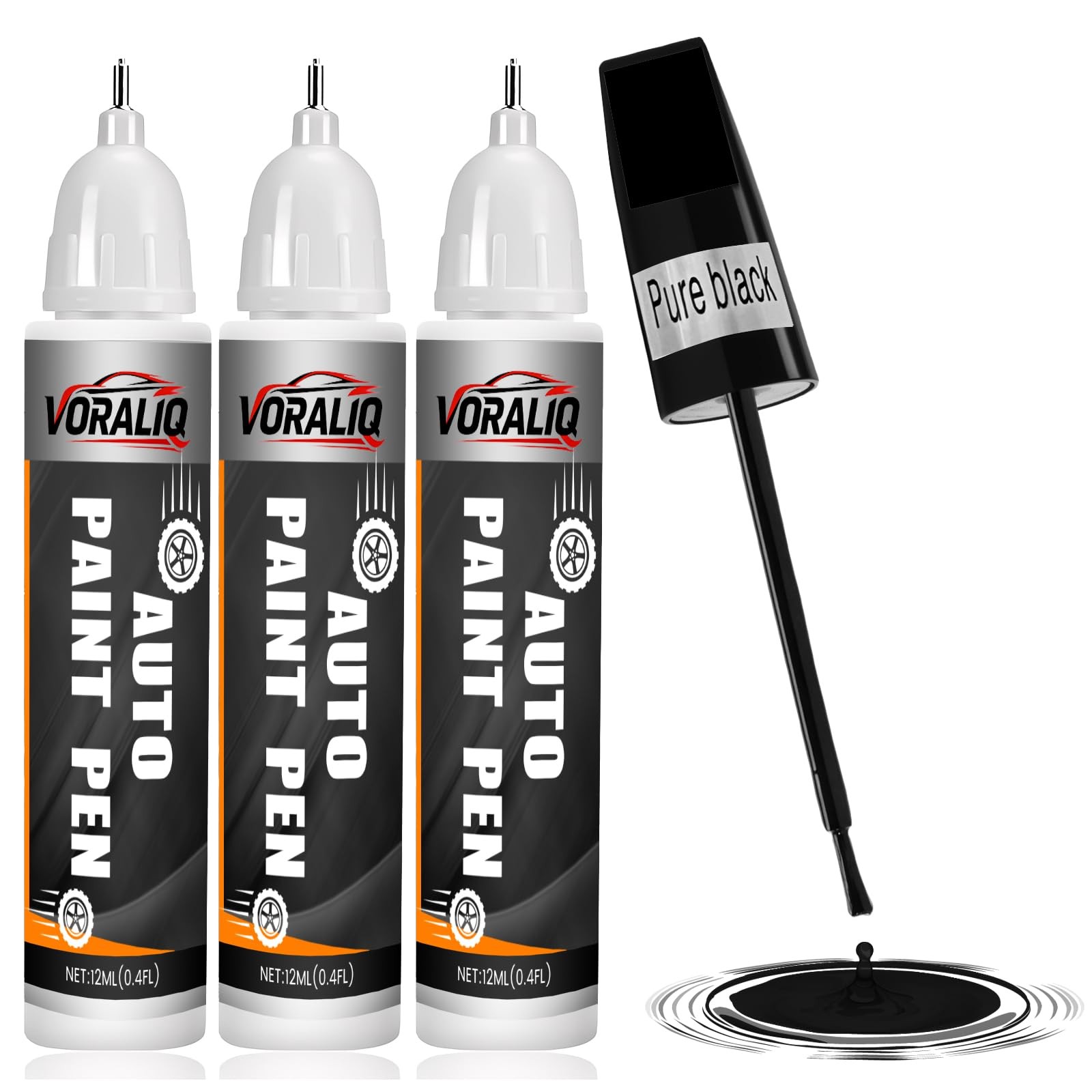 Touch Up Paint for Cars, 3-Pack – Black Car 0.4 Fl Oz (Pack of 3), Pure