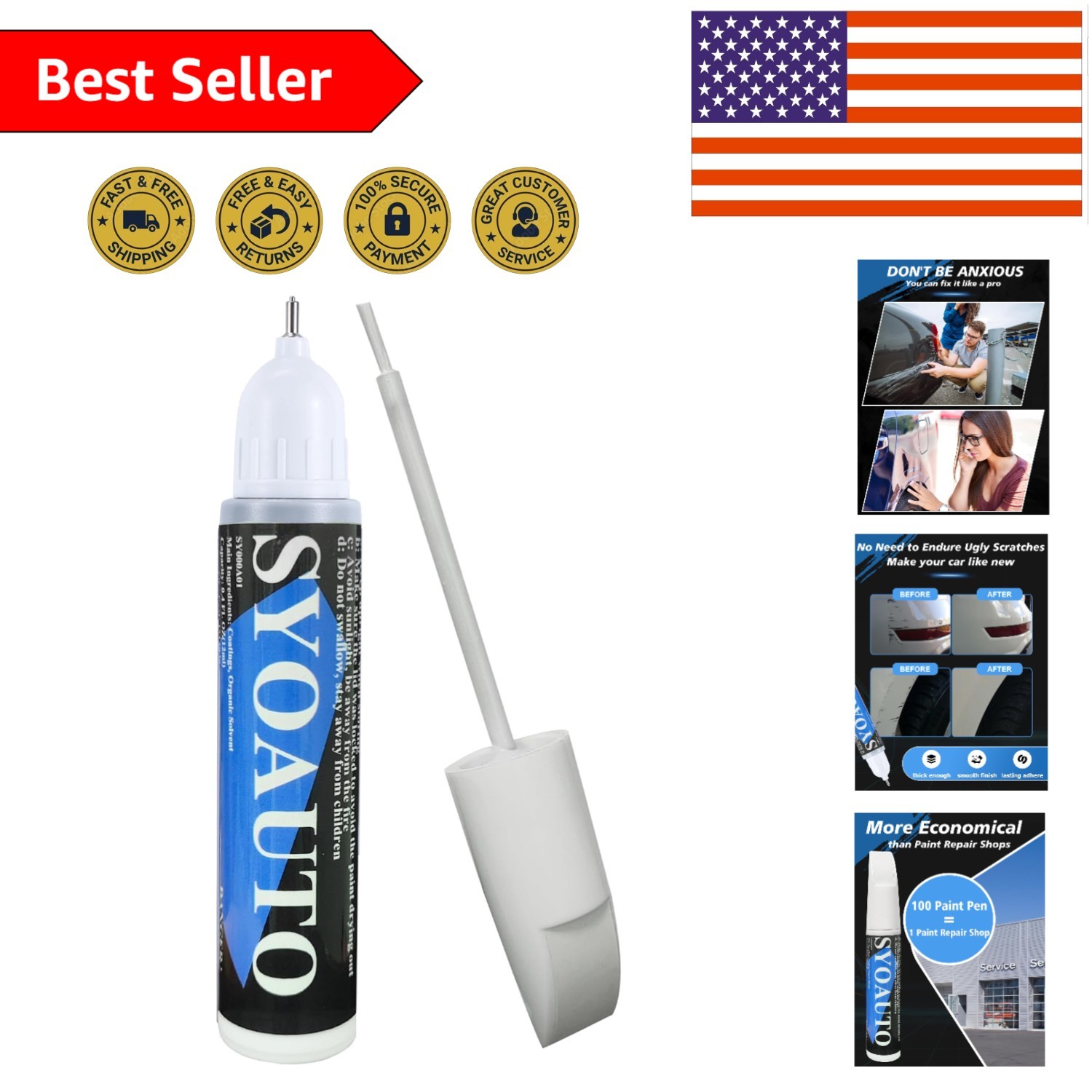 Quick-Fix White Auto Scratch Repair Paint – Waterproof & Rust Resistant 0.4 oz