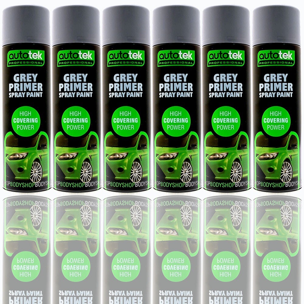 6x AUTOTEK GREY PRIMER Aerosol Spray Paint Professional High Covering Power+G+CP