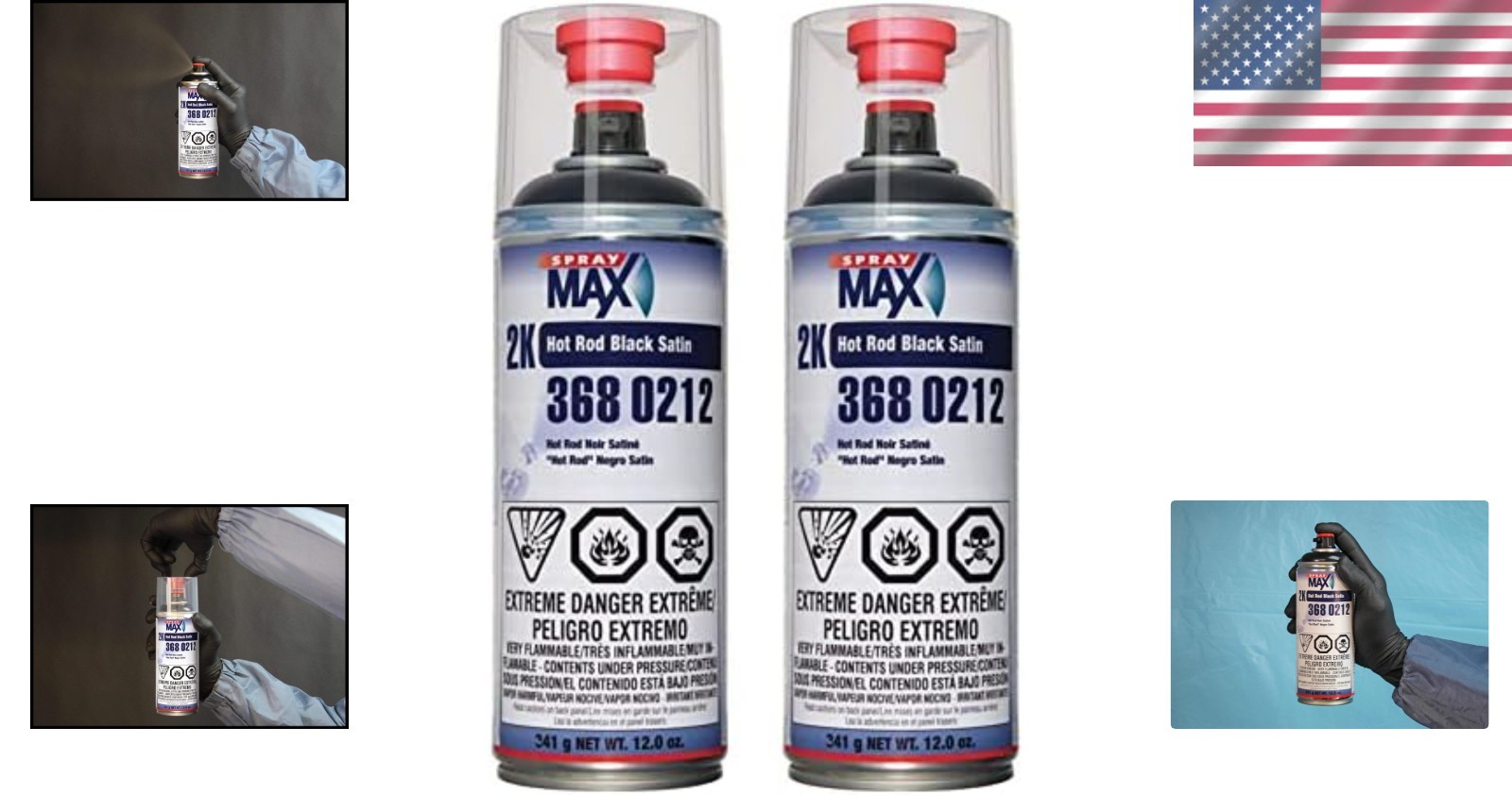 Automotive Spray Paint 12 Oz Satin Black 2K Hot Rod Aerosol Weatherproof