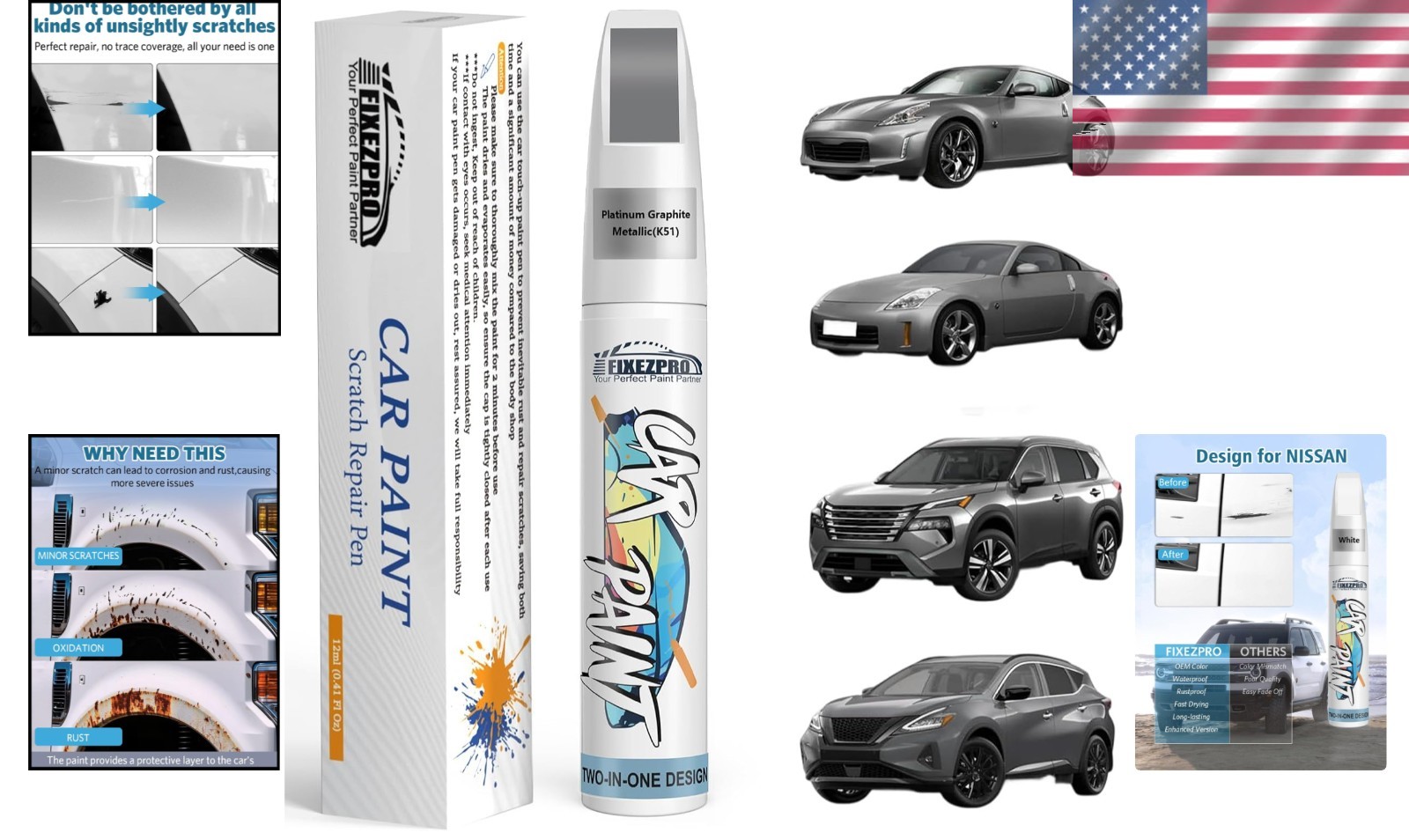 K51 Platinum Graphite Metallic Touch-Up Paint – Waterproof & UV Resistant Kit
